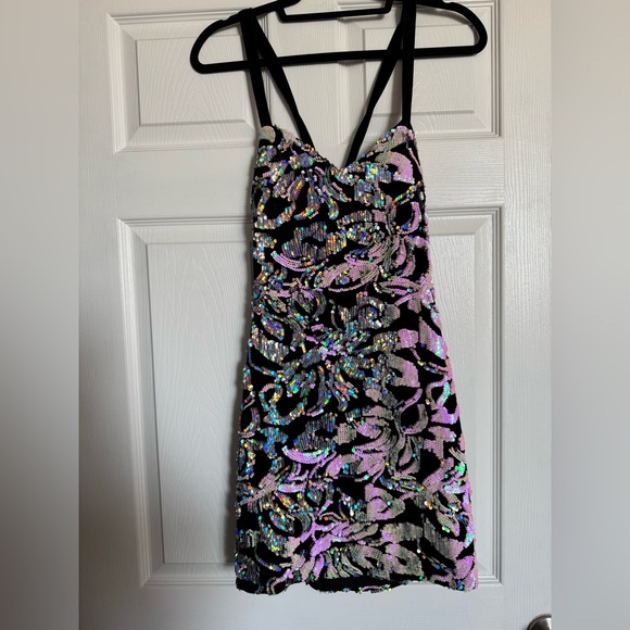 Blondie Nites Black and Pink Sequin Mini Dress - Picture 1 of 4
